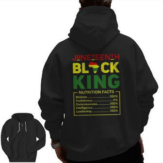 Juneteenth Black King Nutritional Facts Mens Boys Dad Zip Up Hoodie Back Print | Mazezy