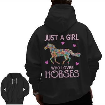 Just A Girl Who Loves Horses Horse Riding Girls Women Zip Up Hoodie Back Print | Mazezy