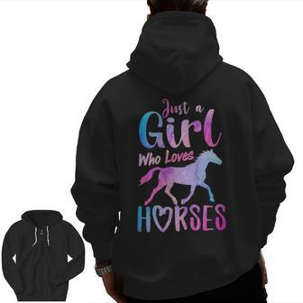Just A Girl Who Loves Horses Riding Cute Horse Girls Women Zip Up Hoodie Back Print | Mazezy