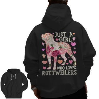 Just A Girl Who Loves Rottweilers Dog Silhouette Flower Zip Up Hoodie Back Print | Mazezy