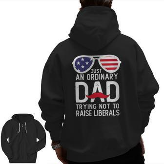 Just An Ordinary Dad Trying Not To Raise Liberals Beard Dad Zip Up Hoodie Back Print | Mazezy