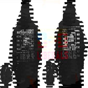 Just An Ordinary Dad Trying Not To Raise Liberals Beard Dad Zip Up Hoodie Back Print | Mazezy