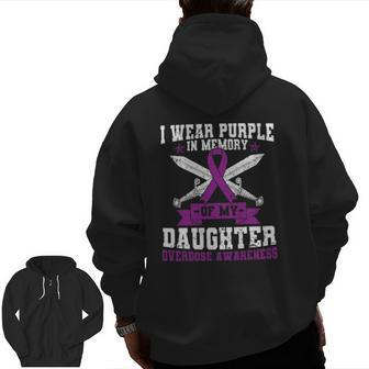 Ki Purple Ribbon Overdose Awareness Month Costume Daughter Zip Up Hoodie Back Print | Mazezy