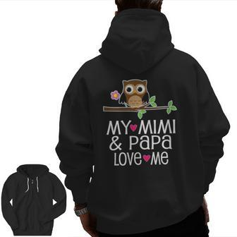 Kids My Mimi And Papa Love Me Granddaughter Grandson Zip Up Hoodie Back Print | Mazezy CA