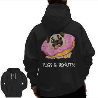 Kids Pugs & Donuts Pug Lover Candy Fan Girl Zip Up Hoodie Back Print | Mazezy