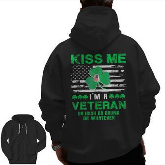 Kiss Me I'm A Veteran Irish St Patrick's Day Zip Up Hoodie Back Print | Mazezy