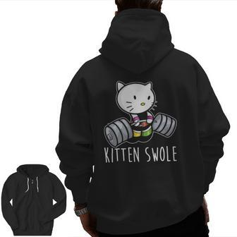 Kitten Swole Cat Powerlifting Weightlifting Gym Training Zip Up Hoodie Back Print | Mazezy