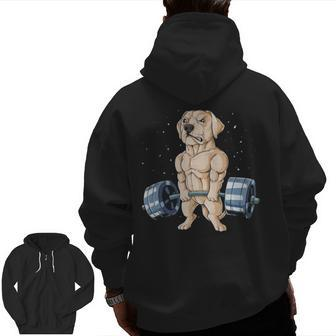 Labrador Weightlifting Deadlift Fitness Gym Zip Up Hoodie Back Print | Mazezy