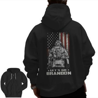 Let's Go Brandon Veteran Us Army Battle Flag Idea Zip Up Hoodie Back Print | Mazezy