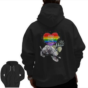 Lgbt Pride Daddy Owl Rainbow Free Dad Hugs Father's Day Zip Up Hoodie Back Print | Mazezy