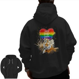 Lgbtq Pride Daddy Tiger With Baby Best Dad Ever Zip Up Hoodie Back Print | Mazezy