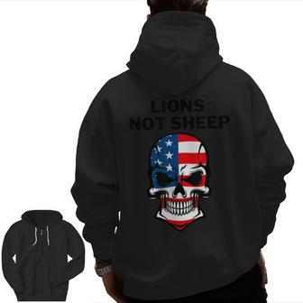 Lions Not Sheep American Flag Skull Zip Up Hoodie Back Print | Mazezy