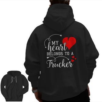 I Love My Trucker Husband Wife Valentine's Day Zip Up Hoodie Back Print | Mazezy CA
