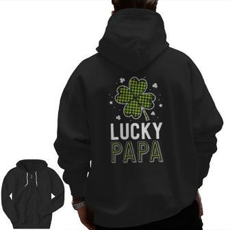 Lucky Papa Dad Green Buffalo Plaid St Patrick's Day Matching Zip Up Hoodie Back Print | Mazezy