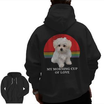Maltese Puppies Lover Retro Sunset Pet Owner Love Gif Zip Up Hoodie Back Print | Mazezy