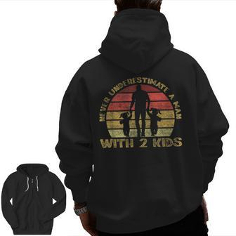 Man With Two Kids Papa Father Daughter Son Dad Daddy Stepdad Zip Up Hoodie Back Print | Mazezy