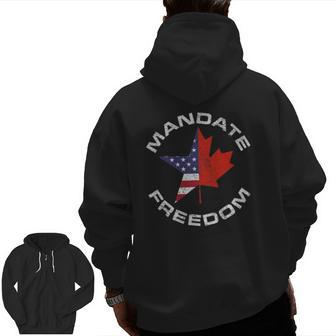 Mandate Freedom Usa Canada Flag Freedom Convoy Trucker Zip Up Hoodie Back Print | Mazezy