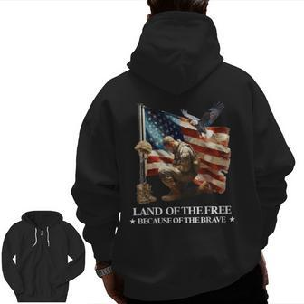 Memorial Day Land Of Free Because Of Brave Veterans American Zip Up Hoodie Back Print | Mazezy