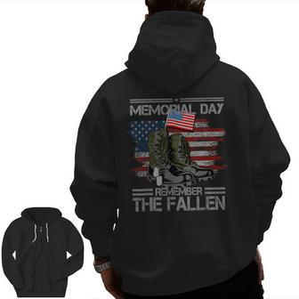Memorial Day Remember The Fallen Veteran Military Vintage Zip Up Hoodie Back Print | Mazezy DE