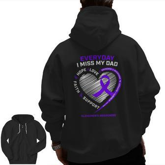 In Memory Dad Purple Alzheimer's Awareness Zip Up Hoodie Back Print | Mazezy