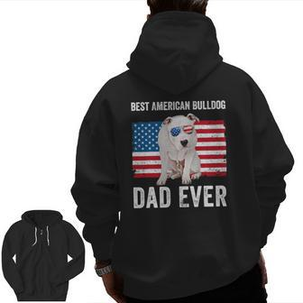 Mens American Bulldog Dad American Flag Dog Lover Owner Zip Up Hoodie Back Print | Mazezy
