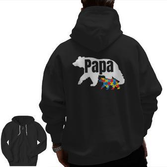 Mens Bear With Cub Cool Autism Awareness Papa Dad Zip Up Hoodie Back Print | Mazezy