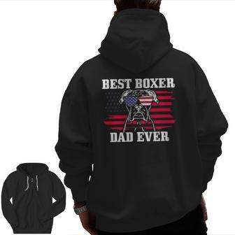 Mens Best Boxer Dad Ever Dog Patriotic 4Th Of July American Flag Zip Up Hoodie Back Print | Mazezy