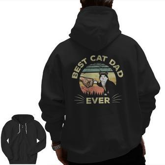 Mens Best Cat Dad Ever Kitten Fist Bump Cute Pet Owner Father Zip Up Hoodie Back Print | Mazezy