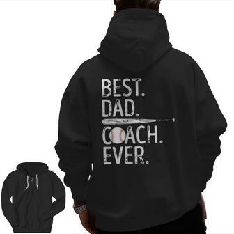 Mens Best Dad Coach Ever Baseball Patriotic For Father's Day Zip Up Hoodie Back Print | Mazezy