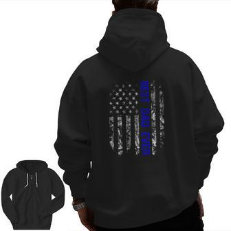 Mens Best Dad Ever Thin Blue Line Family Zip Up Hoodie Back Print | Mazezy