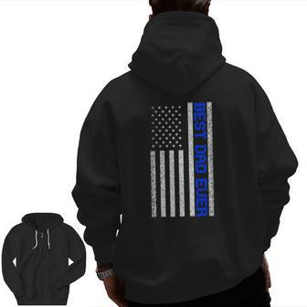 Mens Best Dad Ever Thin Blue Line Dad Father's Day American Flag Zip Up Hoodie Back Print | Mazezy