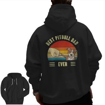 Mens Best Pitbull Dad Ever Bump Fit Dog Dad Father's Day Vintage Zip Up Hoodie Back Print | Mazezy