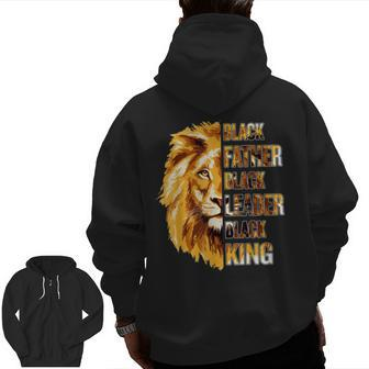 Mens Black Father King Fathers Day African American Lion Dad Zip Up Hoodie Back Print | Mazezy
