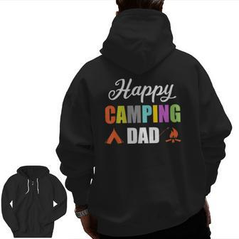 Mens Campfire Tent Camper Dad Father Happy Camping Zip Up Hoodie Back Print | Mazezy