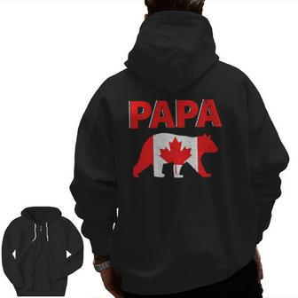 Mens Canada Flag Papa Bear Canadian Dad Father's Day Zip Up Hoodie Back Print | Mazezy