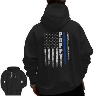 Mens Cop Police Pappy American Flag Father's Day For Men Zip Up Hoodie Back Print | Mazezy
