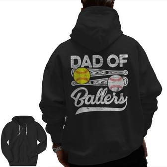 Mens Dad Of Ballers Fathers Day Baseball Softball Dad Coach Zip Up Hoodie Back Print | Mazezy