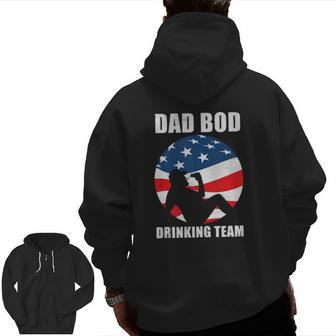 Mens Dad Bod Drinking Team American Us Flag Vintage Father's Day Zip Up Hoodie Back Print | Mazezy