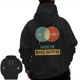 Mens Dad Jokes Where The Magic Happens Zip Up Hoodie Back Print | Mazezy