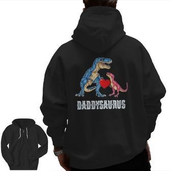 Mens Daddy Saurus Rex Daddysaurus Dad Fathers Day Zip Up Hoodie Back Print | Mazezy
