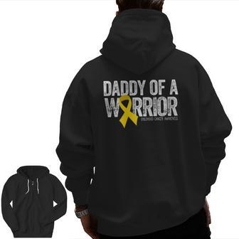 Mens Daddy Of A Warrior Childhood Cancer Dad Ribbon Zip Up Hoodie Back Print | Mazezy