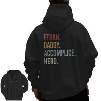 Mens Ethan Daddy Accomplice Hero Retro Style Vintage Zip Up Hoodie Back Print | Mazezy