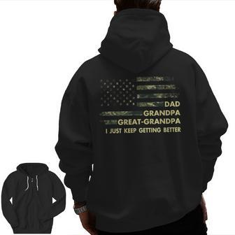 Mens Fathers Day From Grandkids Dad Grandpa Great Grandpa Zip Up Hoodie Back Print | Mazezy