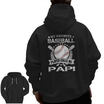 Mens My Favorite Baseball Player Calls Me Papi Father's Day Zip Up Hoodie Back Print | Mazezy