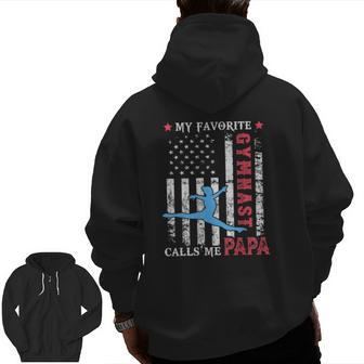 Mens My Favorite Gymnast Calls Me Papa Usa Flag Father's Day Zip Up Hoodie Back Print | Mazezy