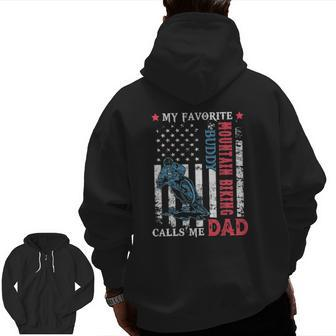 Mens My Favorite Mountain Biking Buddy Calls Me Dad Father's Day Zip Up Hoodie Back Print | Mazezy