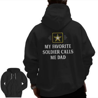 Mens My Favorite Soldier Calls Me Dad Vintage Style Zip Up Hoodie Back Print | Mazezy