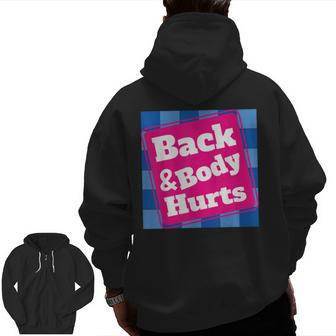 Mens Back Body Hurts Quote Workout Gym Top Zip Up Hoodie Back Print | Mazezy