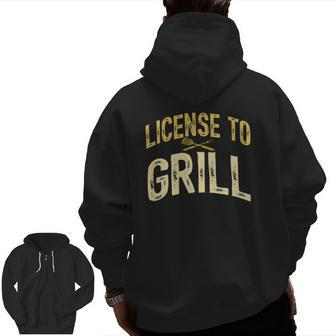 Mens Dad Loves Bbq License To Grill Meat Smoking Vintage Zip Up Hoodie Back Print | Mazezy