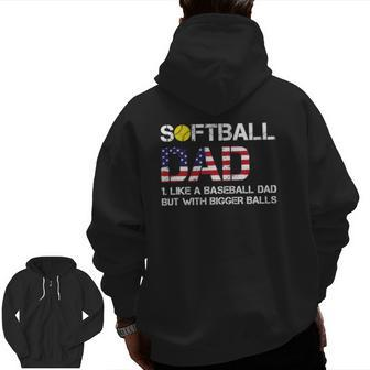 Mens Softball Dad Baseball Bigger Balls Usa Flag Zip Up Hoodie Back Print | Mazezy